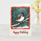 Winter Verjaardags Vogelkaart Kaart (Gele Bloem)