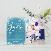 Winter Verjaardagsfeestje Jongen Foto Bedankkaart (Staand voorkant)