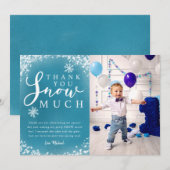 Winter Verjaardagsfeestje Jongen Foto Bedankkaart (Voorkant / Achterkant)