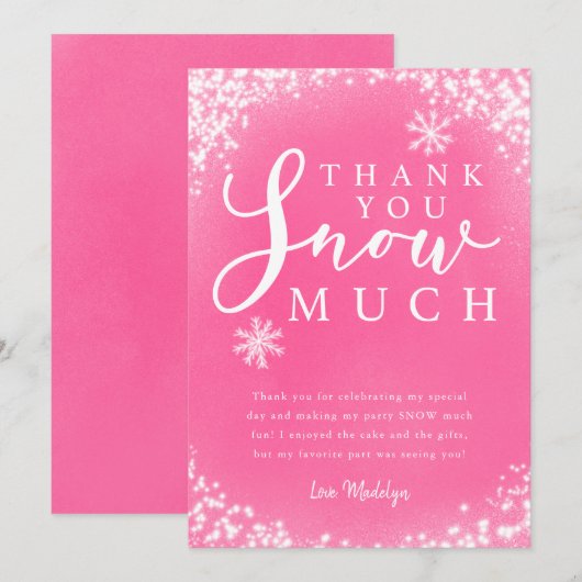 Winter Verjaardagsfeestje Meisje Dank Je Sneeuw Ve Bedankkaart (Voorkant / Achterkant)