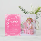 Winter verjaardagsfeestje meisjes foto bedankkaart (Staand voorkant)