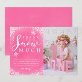 Winter verjaardagsfeestje meisjes foto bedankkaart (Voorkant / Achterkant)