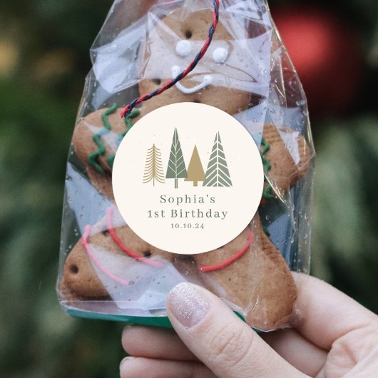 Winter verjaardagsfeestje ronde sticker