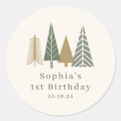 Winter verjaardagsfeestje ronde sticker (Voorkant)