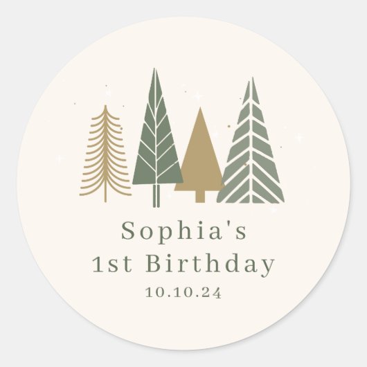 Winter verjaardagsfeestje ronde sticker (Voorkant)