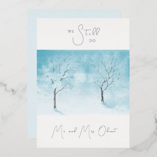 Winter Vernieuwing van de Gelofte 25 jaar Zilver Folie Uitnodiging (Voorkant / Achterkant)