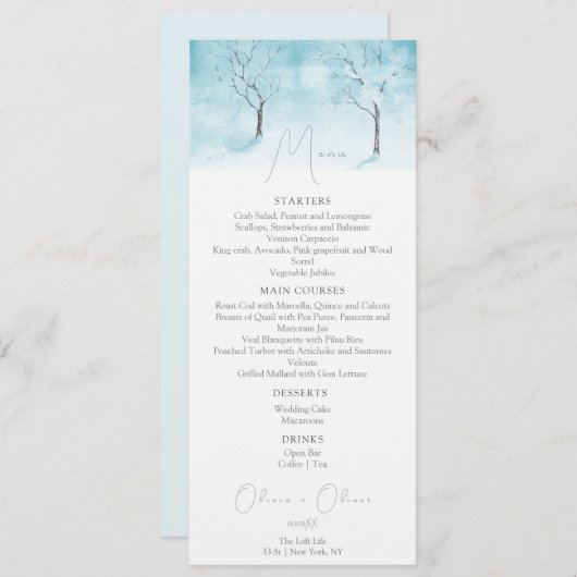 Winter Versheid Bruiloft Menu (Voorkant / Achterkant)