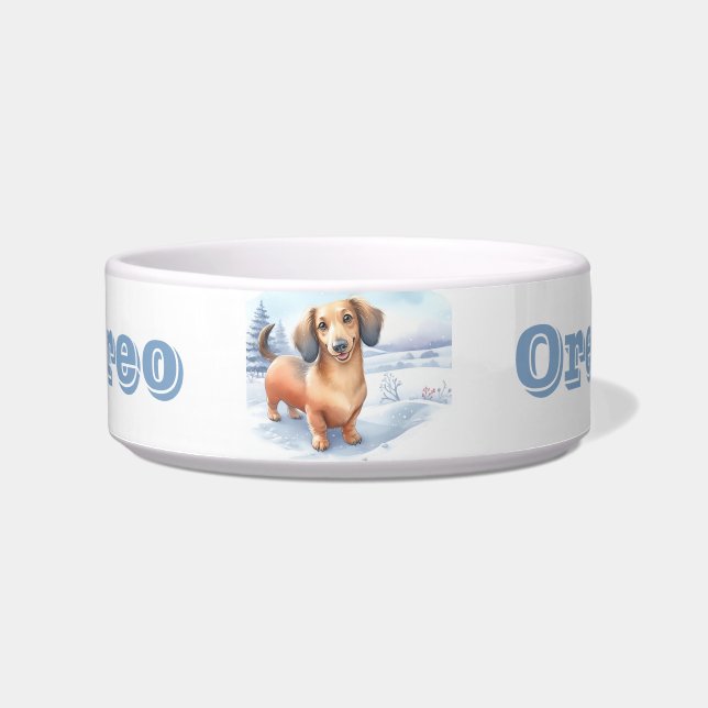 Winter Vibes Dachshund - Pet Voerbakje (Voorkant)