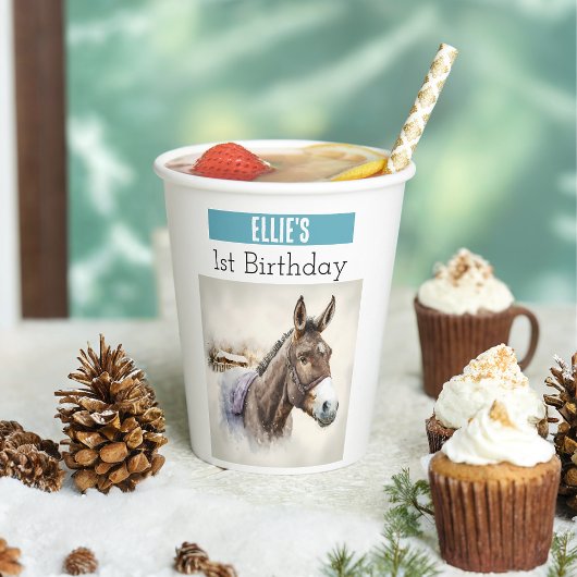 Winter vibes Donkey - 1e verjaardag - Papieren Bekers