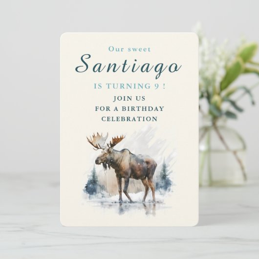 Winter vibes Eland - Verjaardags uitnodigingskaart Kaart (Staand voorkant)