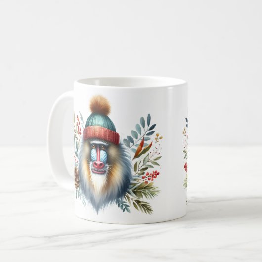Winter Vibes Mandrill Aap - Koffiemok (Voorkant links)