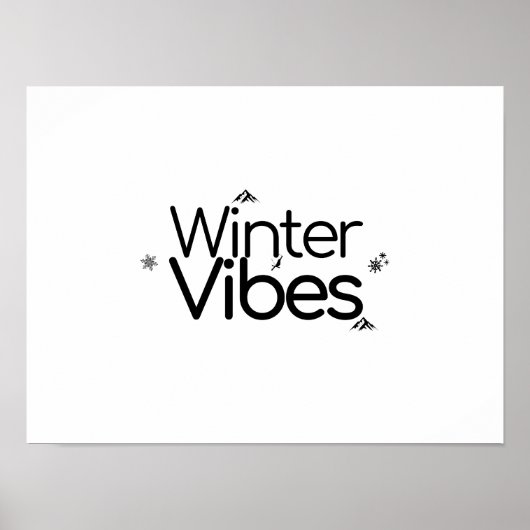 Winter Vibes - Minimalistische Sneeuwvlok en Berg Poster (Voorkant)