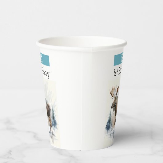 Winter vibes Moose - 1e verjaardag - Papieren Bekers (Rechts)