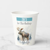 Winter vibes Moose - 1e verjaardag - Papieren Bekers (Voorkant)