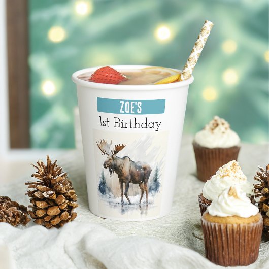 Winter vibes Moose - 1e verjaardag - Papieren Bekers