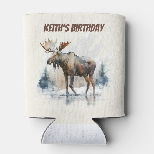 Winter vibes Moose - Verjaardag Blikjeskoeler (Achterkant)