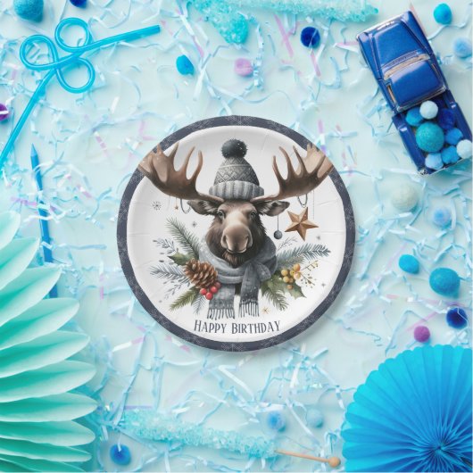Winter Vibes Moose - Verjaardag Papieren Bordje (Feest)