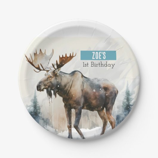 Winter vibes Moose - Verjaardagsfeest - Papieren Bordje (Voorkant)
