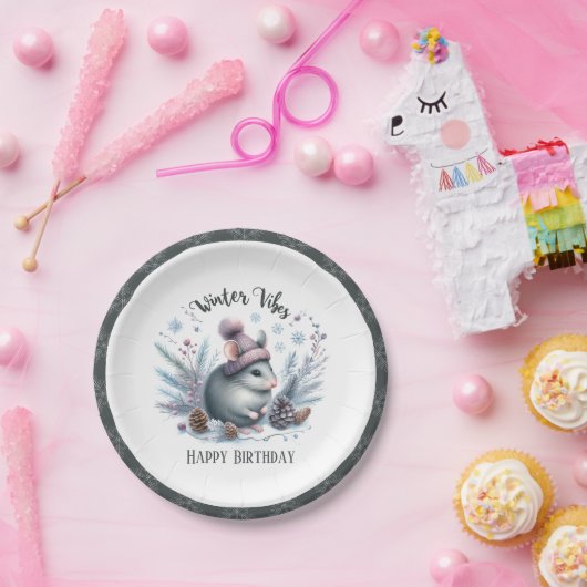 Winter Vibes Mouse - Verjaardag Papieren Bordje (Feest)