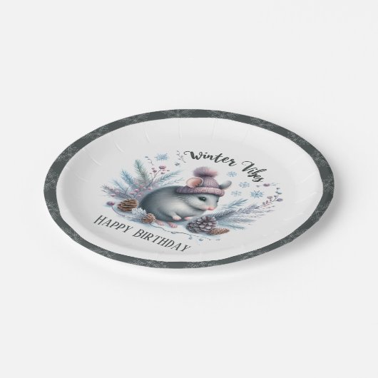 Winter Vibes Mouse - Verjaardag Papieren Bordje (Gekanteld)