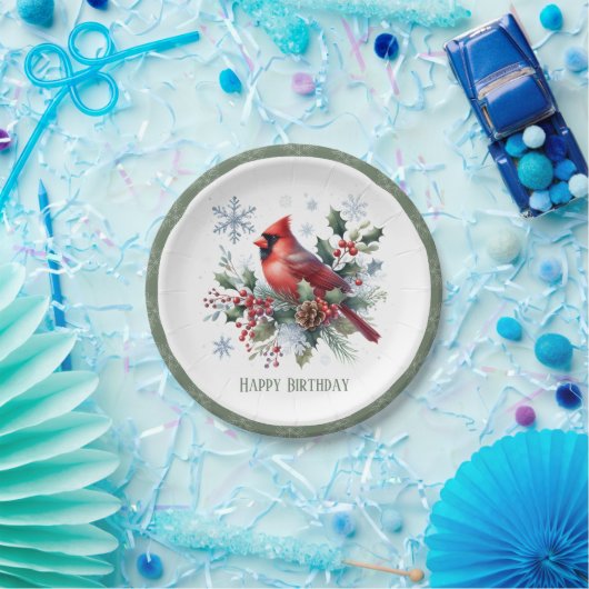 Winter Vibes Northern Cardinal - Verjaardag Papieren Bordje (Feest)