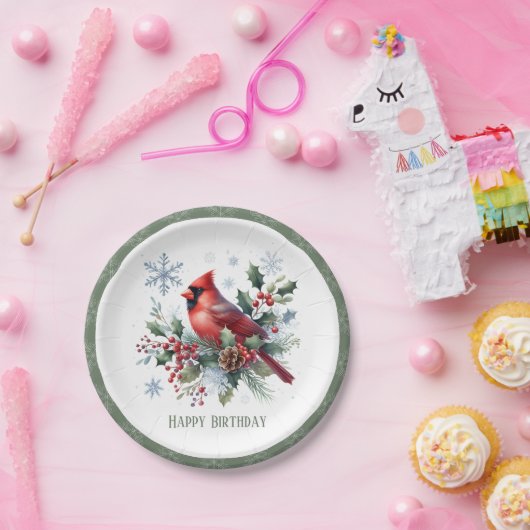 Winter Vibes Northern Cardinal - Verjaardag Papieren Bordje (Feest)