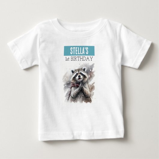 Winter Vibes Raccoon - 1e verjaardag T-shirt (Voorkant)