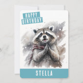 Winter vibes Raccoon Verjaardag Kaart (Voorkant)