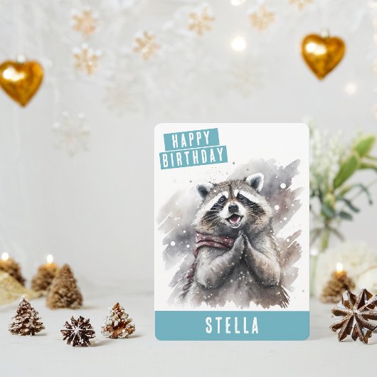 Winter vibes Raccoon Verjaardag Kaart