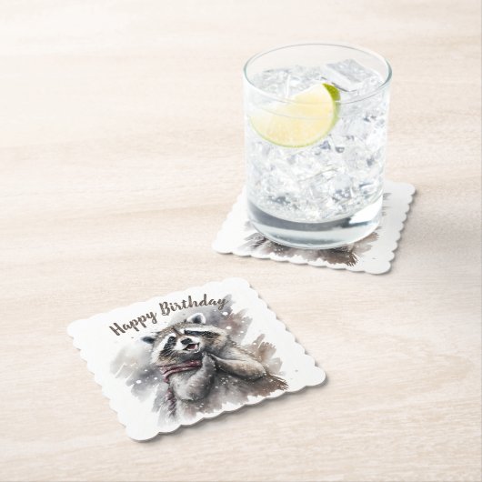 Winter vibes Raccoon - Verjaardagsfeest - Kartonnen Onderzetters (Insitu)