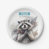 Winter vibes Raccoon - Verjaardagsfeest - Papieren Bordje (Voorkant)