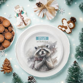 Winter vibes Raccoon - Verjaardagsfeest - Papieren Bordje