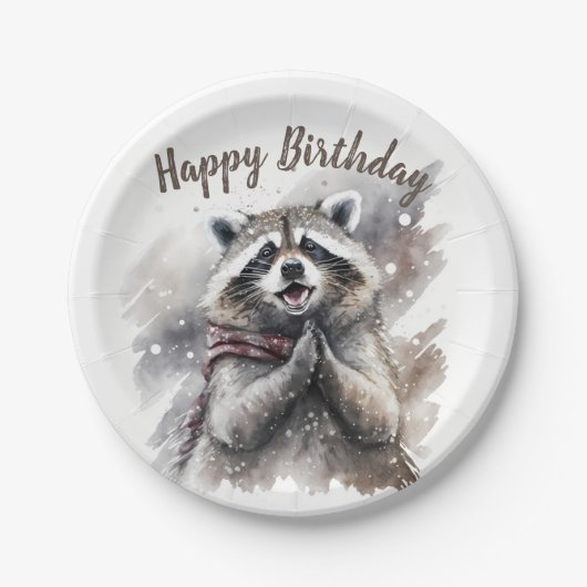 Winter vibes Raccoon - Verjaardagsfeest - Papieren Bordje (Voorkant)
