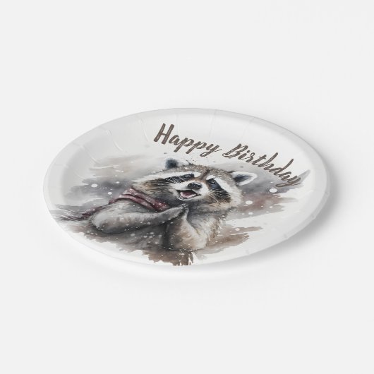 Winter vibes Raccoon - Verjaardagsfeest - Papieren Bordje (Gekanteld)
