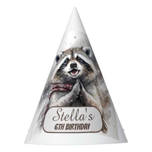 Winter Vibes Raccoon - Verjaardagsfeest Pet Feesthoedjes (Voorkant)