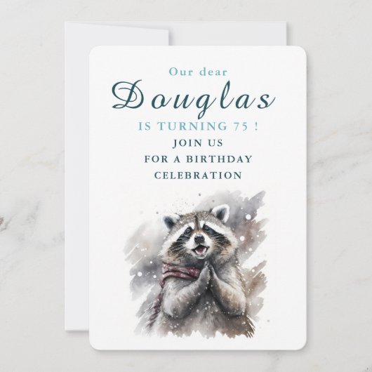 Winter vibes Raccoon - Verjaardagsuitnodiging Kaar Kaart (Voorkant)