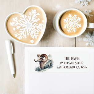 Winter Vibes Rocky Mountain Bighorn Sheep - Terug Etiket