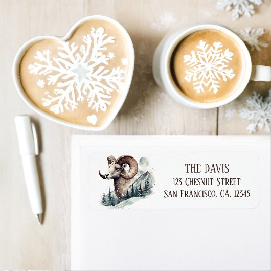 Winter Vibes Rocky Mountain Bighorn Sheep - Terug Etiket