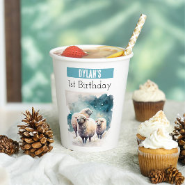 Winter vibes schapen - 1e verjaardag - papieren bekers