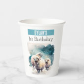 Winter vibes schapen - 1e verjaardag - papieren bekers (Voorkant)