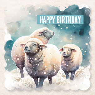 Winter vibes schapen - Verjaardagsfeest - Kartonnen Onderzetters
