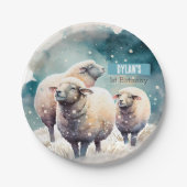 Winter vibes schapen - Verjaardagsfeest - Papieren Bordje (Voorkant)