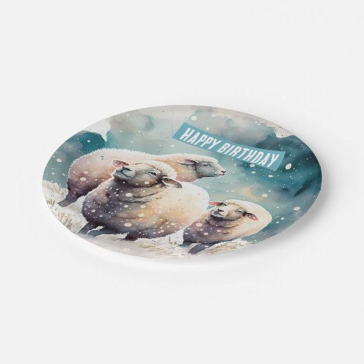 Winter vibes schapen - Verjaardagsfeest - Papieren Bordje (Gekanteld)