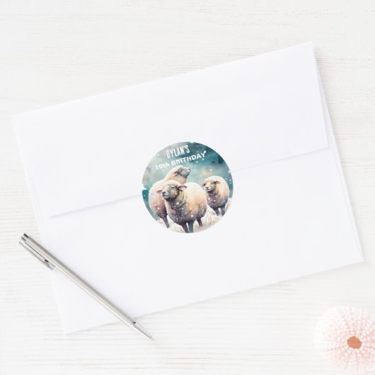 Winter vibes schapen - Verjaardagsfeest - Ronde Sticker (Envelop)
