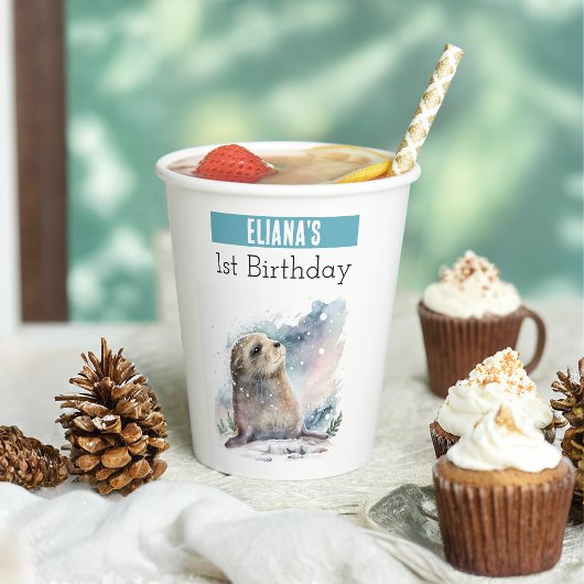 Winter vibes Seal - 1e verjaardag - Papieren Bekers