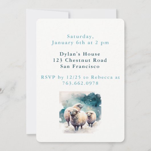 Winter vibes Sheep - Verjaardagsuitnodiging Kaart (Achterkant)