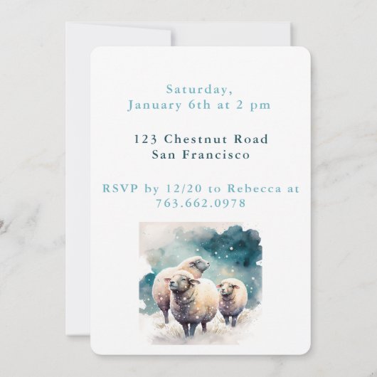 Winter vibes Sheep - Verjaardagsuitnodiging Kaart (Achterkant)