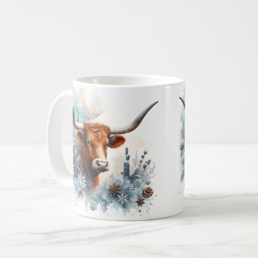 Winter Vibes Texas Longhorn - Koffiemok (Voorkant links)