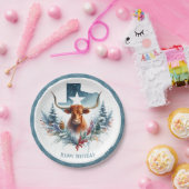 Winter Vibes Texas Longhorn Verjaardag Papieren Bordje (Feest)