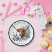 Winter Vibes Texas Longhorn Verjaardag Papieren Bordje (Feest)